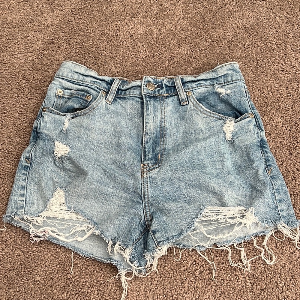 Distressed high rise shorts